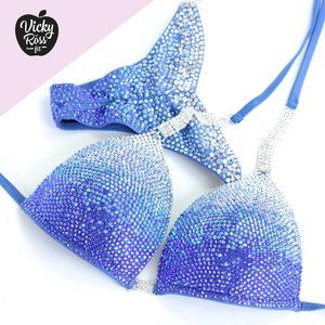 Ombre Blue Fitness Bikini Competition Posing Suit